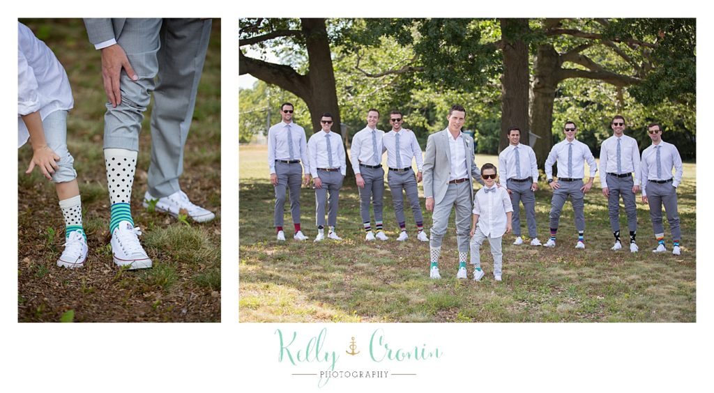 A groom's party wears sunglasses | Kelly Cronin Photography | Cape Cod Wedding Photographer