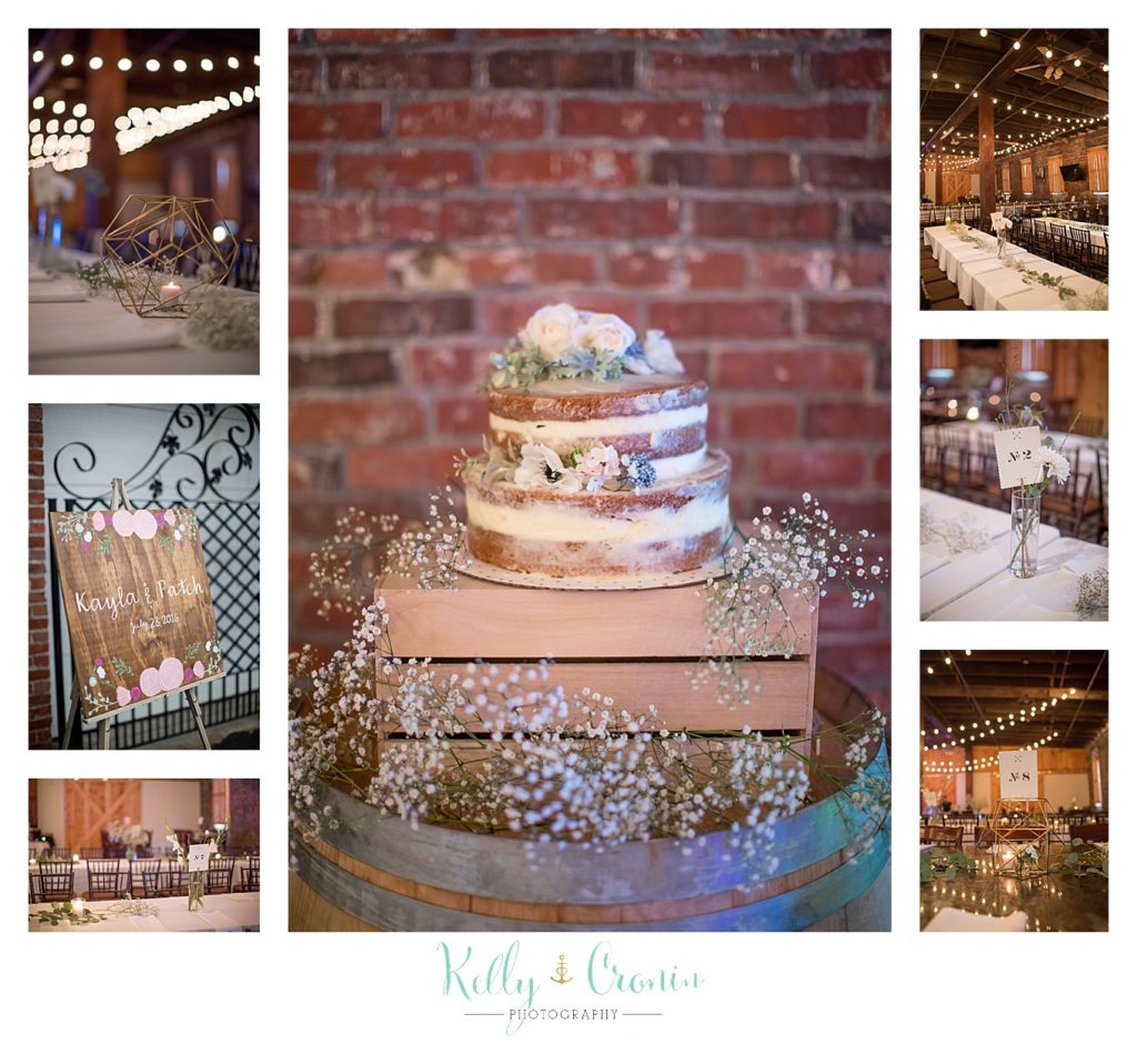 A wedding cake is decorated | Kelly Cronin Photography | Cape Cod Wedding Photographer