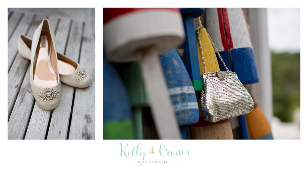 Shoes are next to a bouy | Kelly Cronin Photography | Cape Cod Wedding Photographer