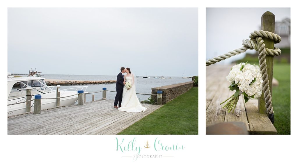 A boquet sits on a dock | Kelly Cronin Photography | Cape Cod Wedding Photographer