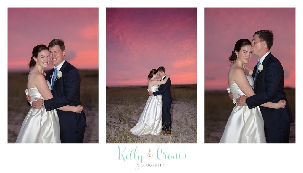 A couple embrace at sunset | Kelly Cronin Photography | Cape Cod Wedding Photographer