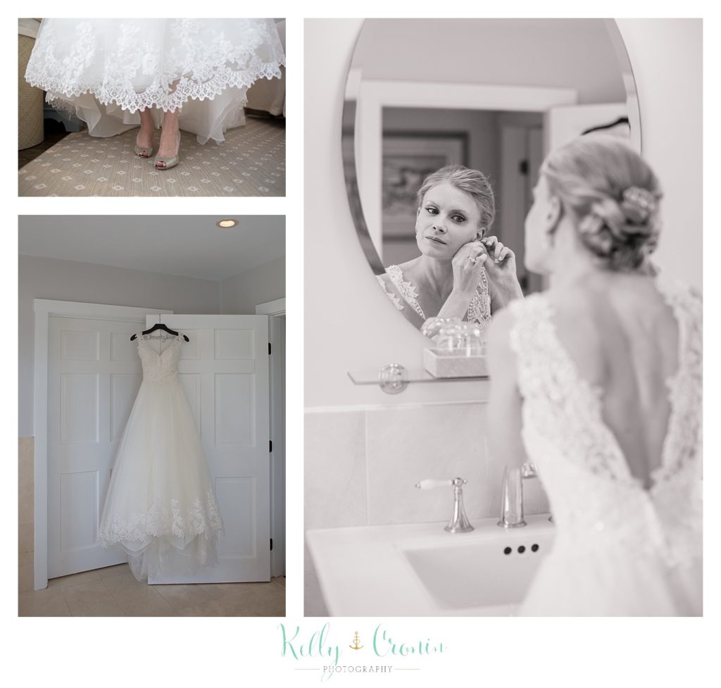 A bride puts in her earrings | Kelly Cronin Photography | Cape Cod Wedding Photographer
