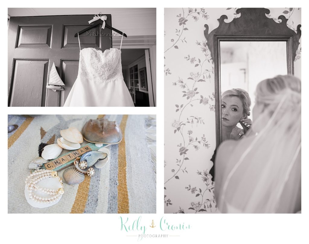 A bride put her earrings on | Kelly Cronin Photography | Cape Cod Wedding Photographer