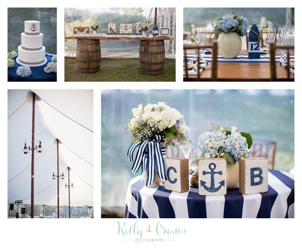 A table is decored in nautical decor | Kelly Cronin Photography | Cape Cod Wedding Photographer
