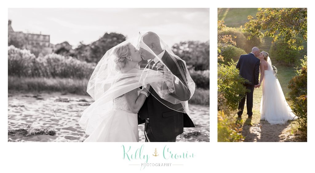 A veil covers a kissing couple | Kelly Cronin Photography | Cape Cod Wedding Photographer