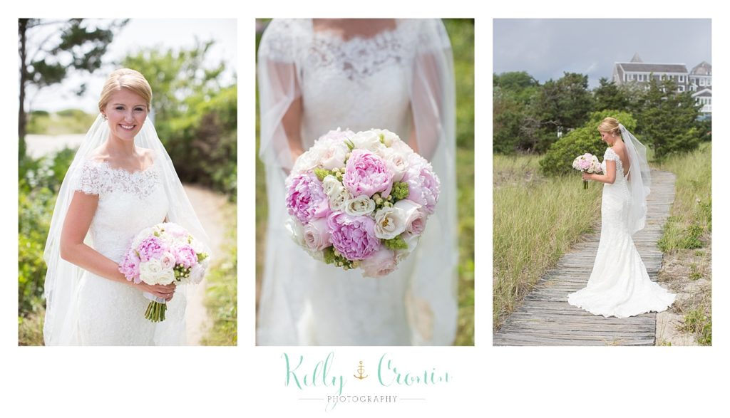 A bride shows off her flowers  | Kelly Cronin Photography | Cape Cod Wedding Photographer
