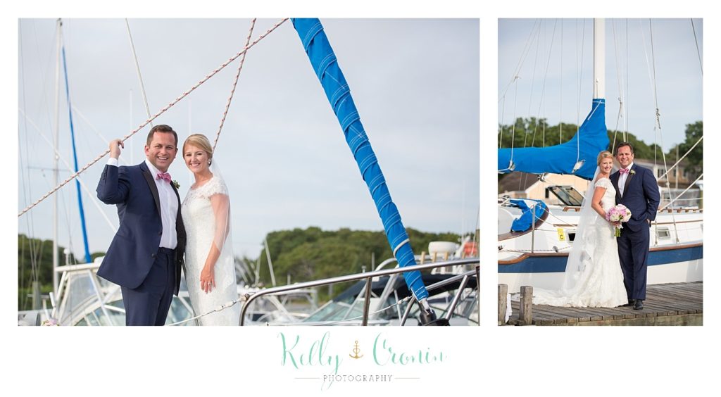 A couple prepare to board a boat  | Kelly Cronin Photography | Cape Cod Wedding Photographer