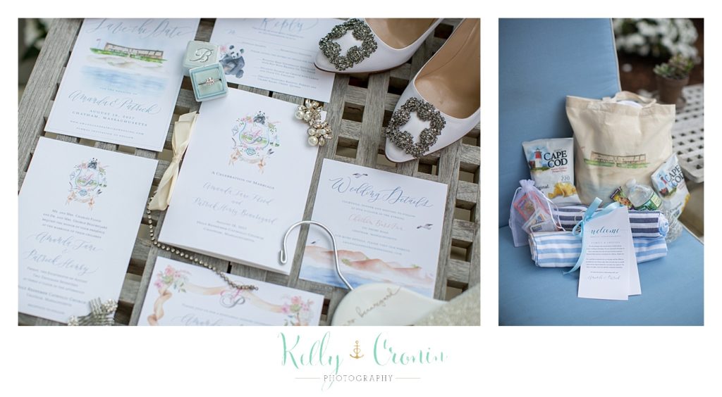 Wedding invitations sit on a table | Kelly Cronin Photography | Cape Cod Wedding Photographer