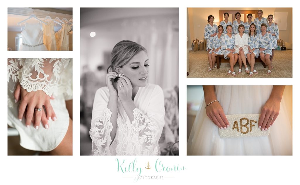 A bride puts on earrings | Kelly Cronin Photography | Cape Cod Wedding Photographer