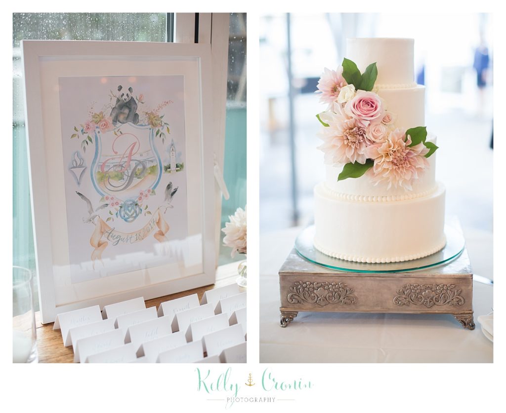 A cake is decorated | Kelly Cronin Photography | Cape Cod Wedding Photographer