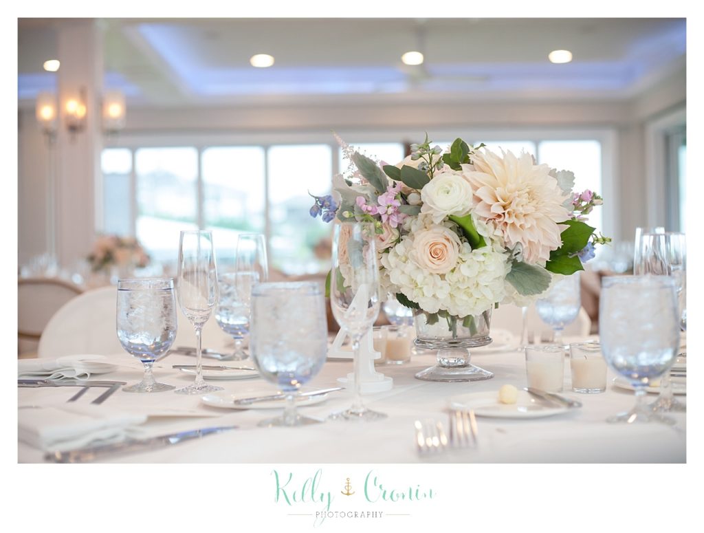 Tables are decorated for a wedding party | Kelly Cronin Photography | Cape Cod Wedding Photographer