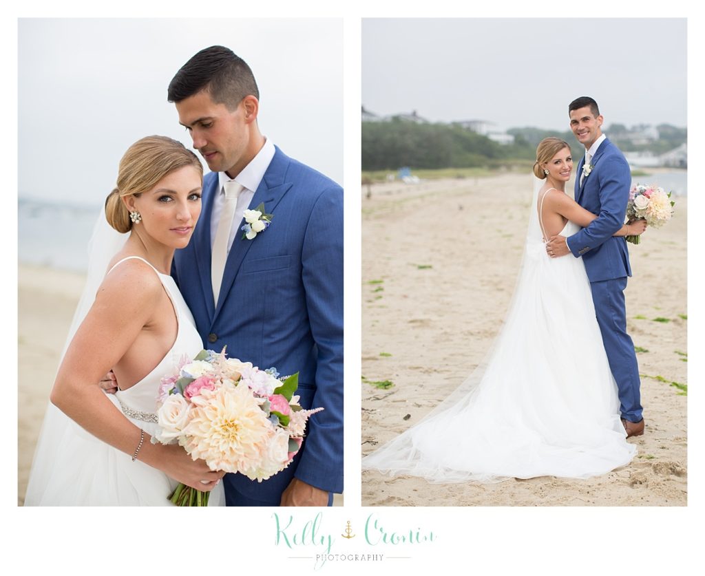 Newlyweds stand on the beach | Kelly Cronin Photography | Cape Cod Wedding Photographer