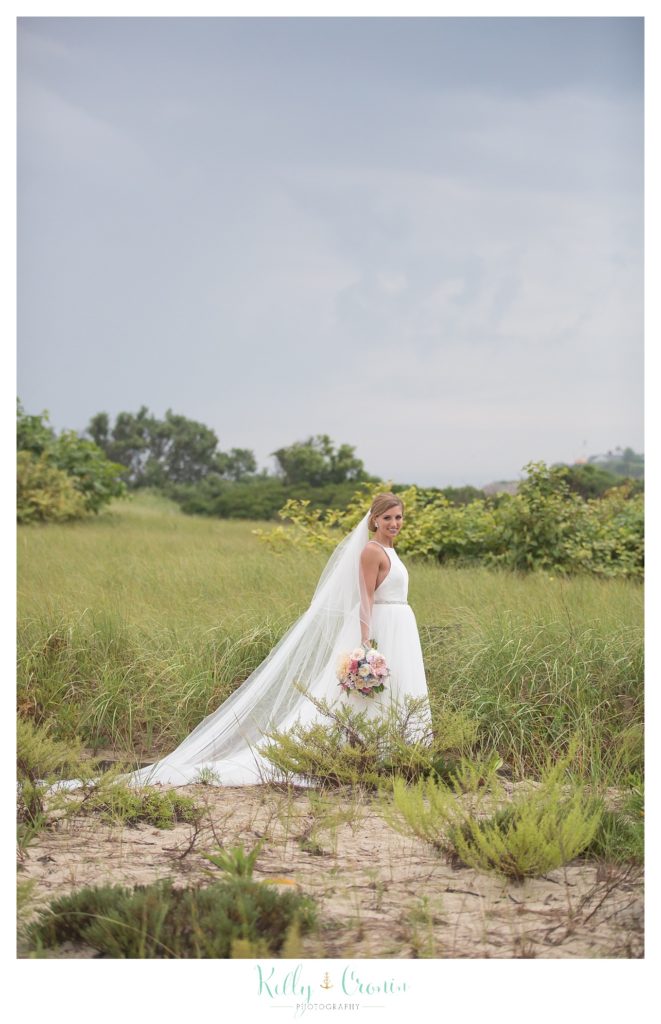 A bride stands in a field | Kelly Cronin Photography | Cape Cod Wedding Photographer