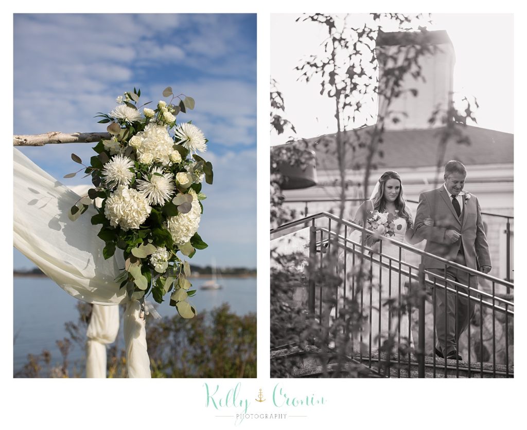 A new married couple walk out of the church | Kelly Cronin Photography | Cape Cod Wedding Photographer