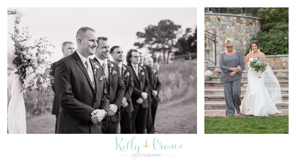 Groomsmen wait for the bride | Kelly Cronin Photography | Cape Cod Wedding Photographer