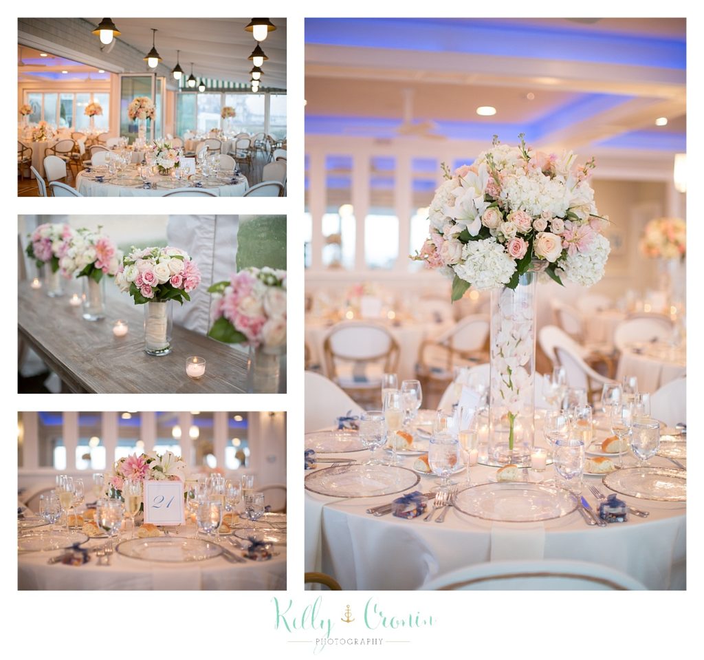 Wedding flowers on a table | Kelly Cronin Photography | Cape Cod Wedding Photographer
