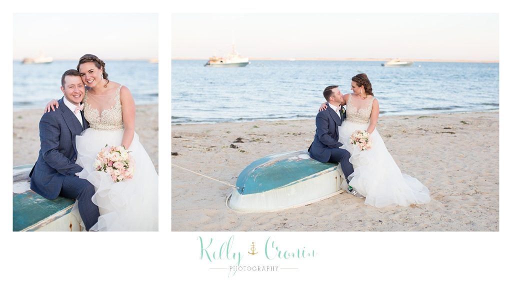 A newlywed couple on the beach | Kelly Cronin Photography | Cape Cod Wedding Photographer