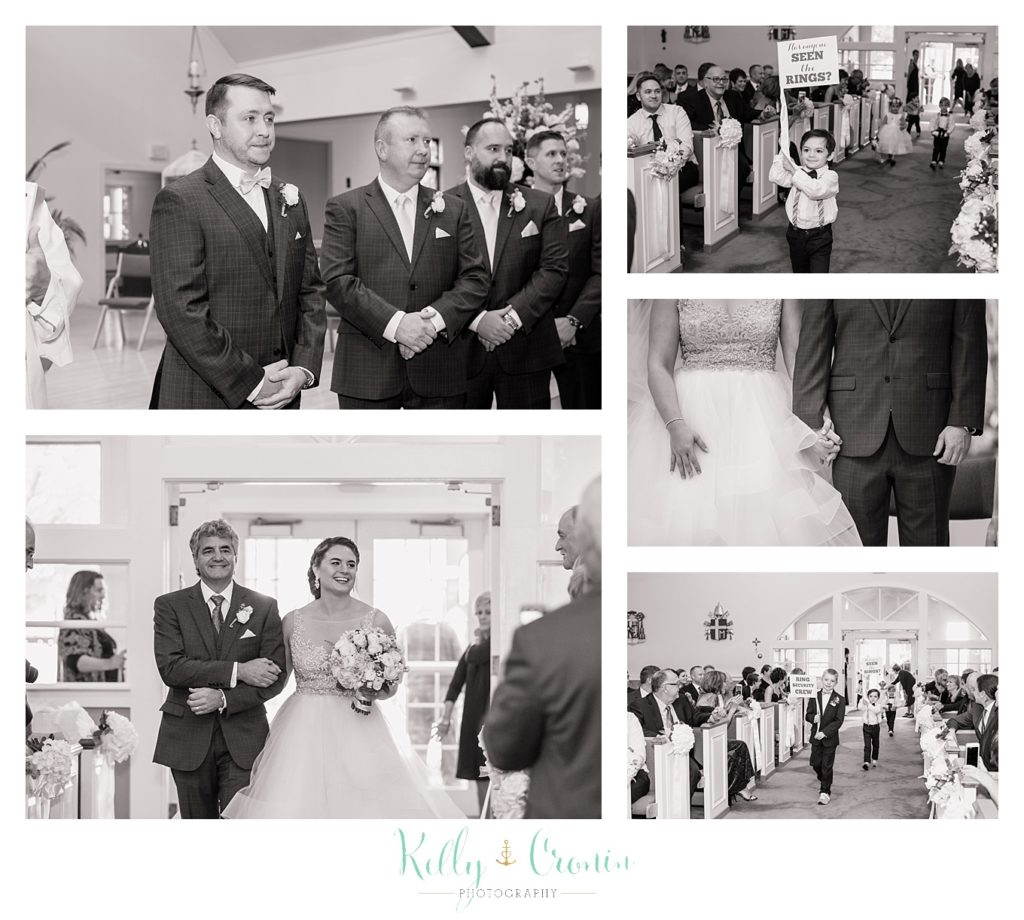 A dad walks his daughter down the aisle | Kelly Cronin Photography | Cape Cod Wedding Photographer