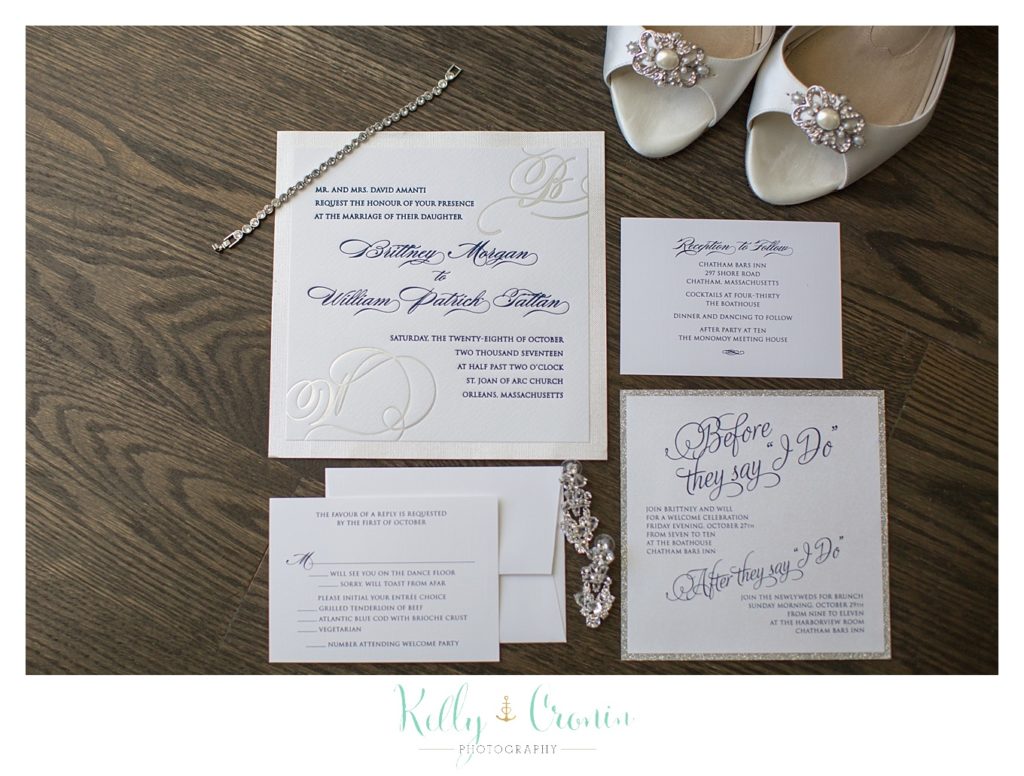 Invitations on a table | Kelly Cronin Photography | Cape Cod Wedding Photographer
