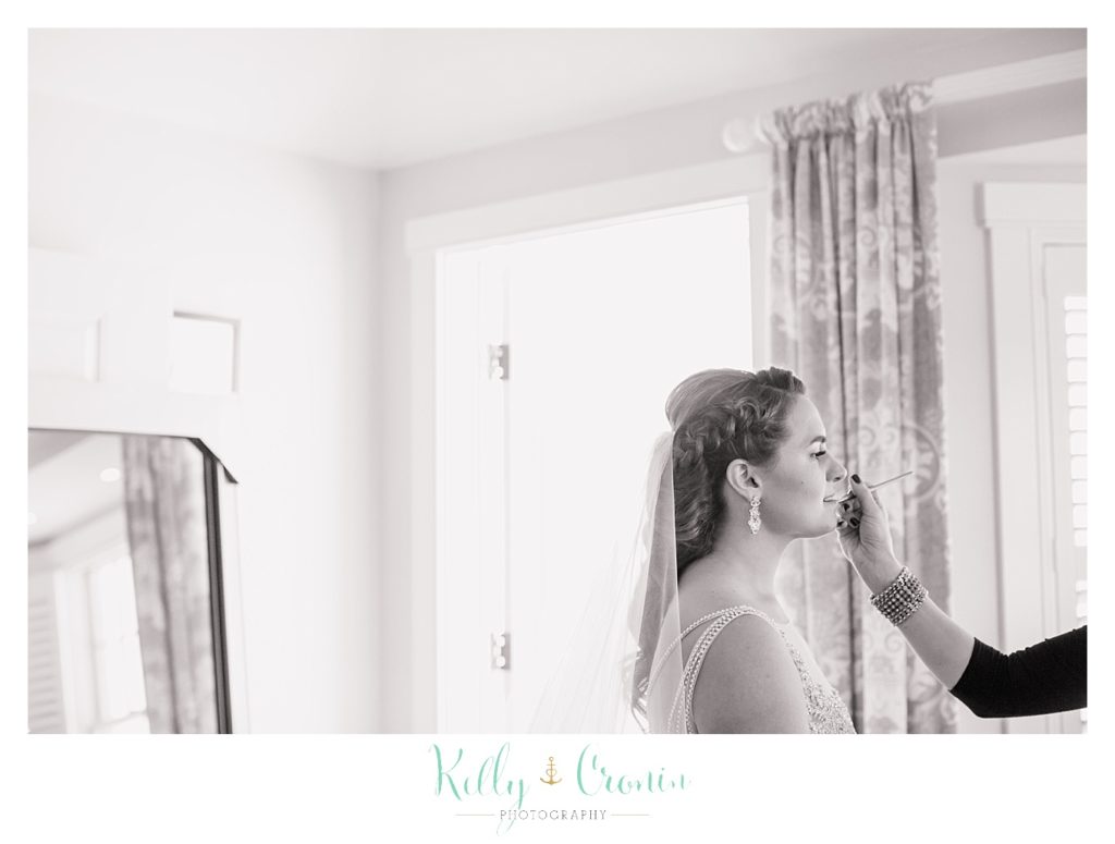 Getting make up done | Kelly Cronin Photography | Cape Cod Wedding Photographer