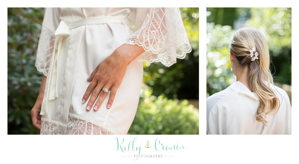 A bride show off her ring in a Romance in Cape Cod. | Captured by Kelly Cronin Photography