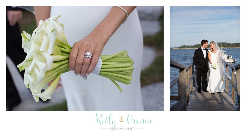 A bride holds her flowers, adding to the Romance in Cape Cod. | Captured by Kelly Cronin Photography