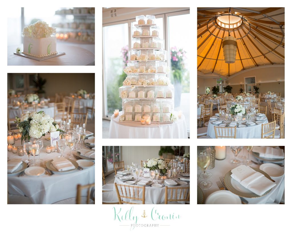 A venue is decorated to show off the couple's Romance in Cape Cod. | Captured by Kelly Cronin Photography