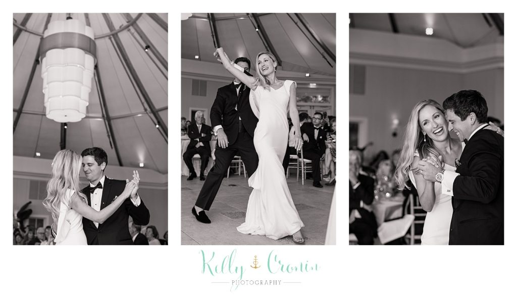 A bride and groom dance as they celebrate their Romance in Cape Cod. | Captured by Kelly Cronin Photography