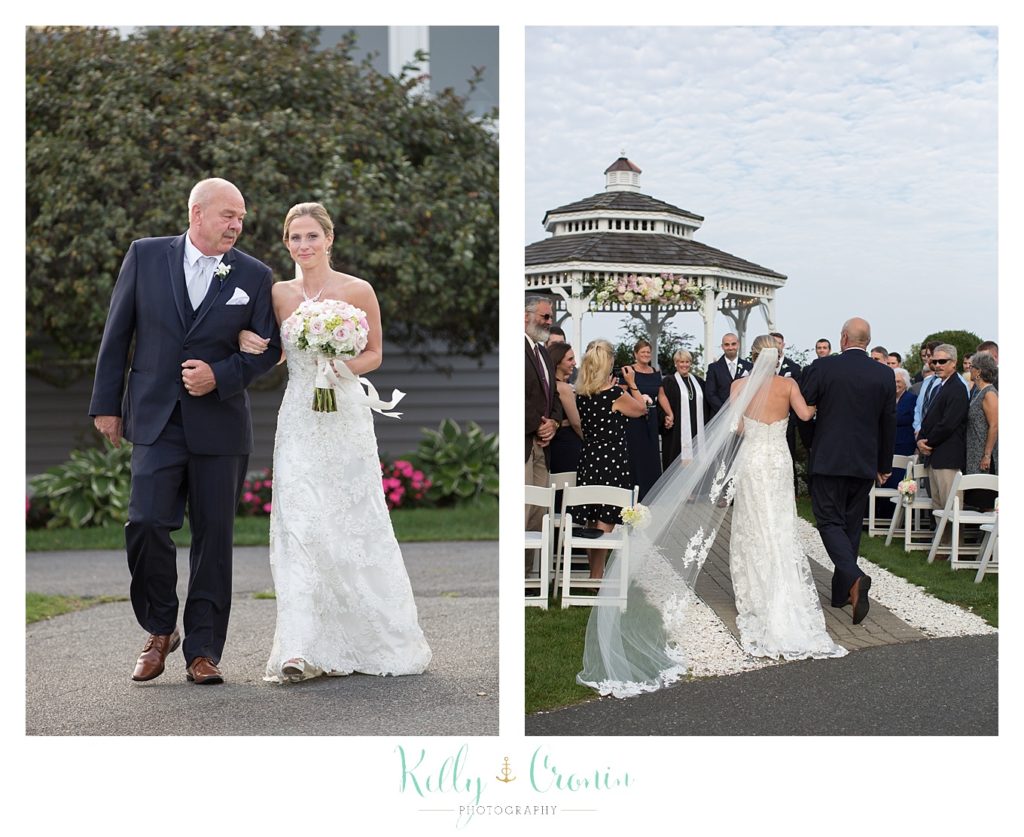 A father walks his daughter down the aisle, wedding held at the White Cliffs Country club and captured by Kelly Cronin Photography