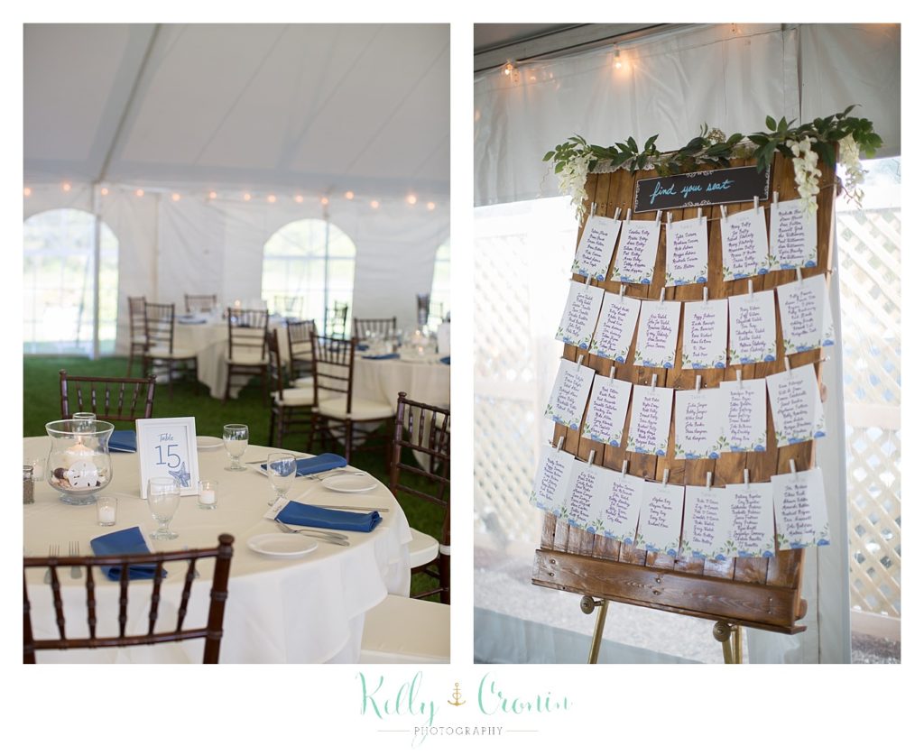 Tables are decorated for a wedding at The Dennis Inn, captured by Kelly Cronin Photography