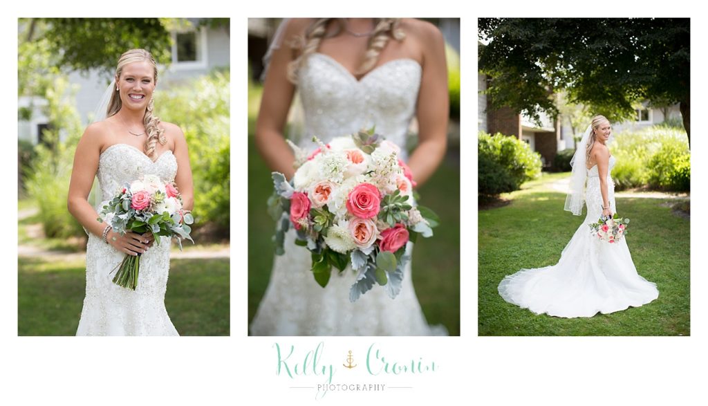 A bride shows off her bouquet | Kelly Cronin Photography | CJ's Ranch