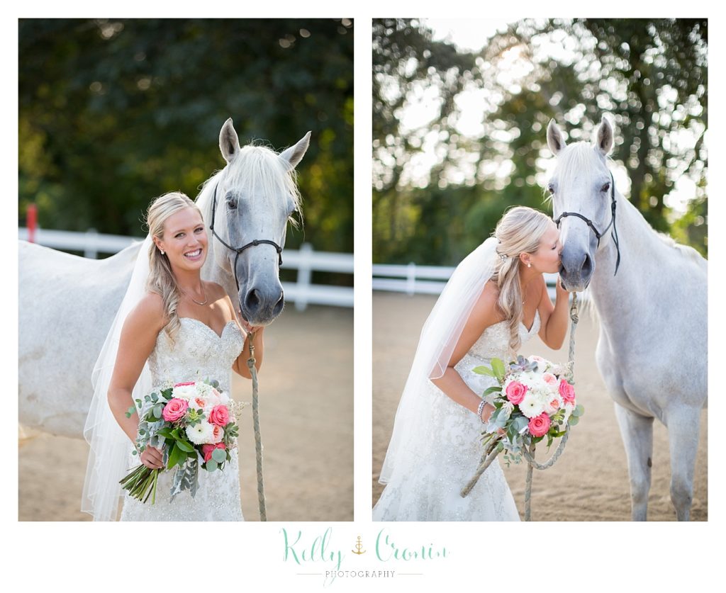 A bride kisses a horse | Kelly Cronin Photography | CJ's Ranch