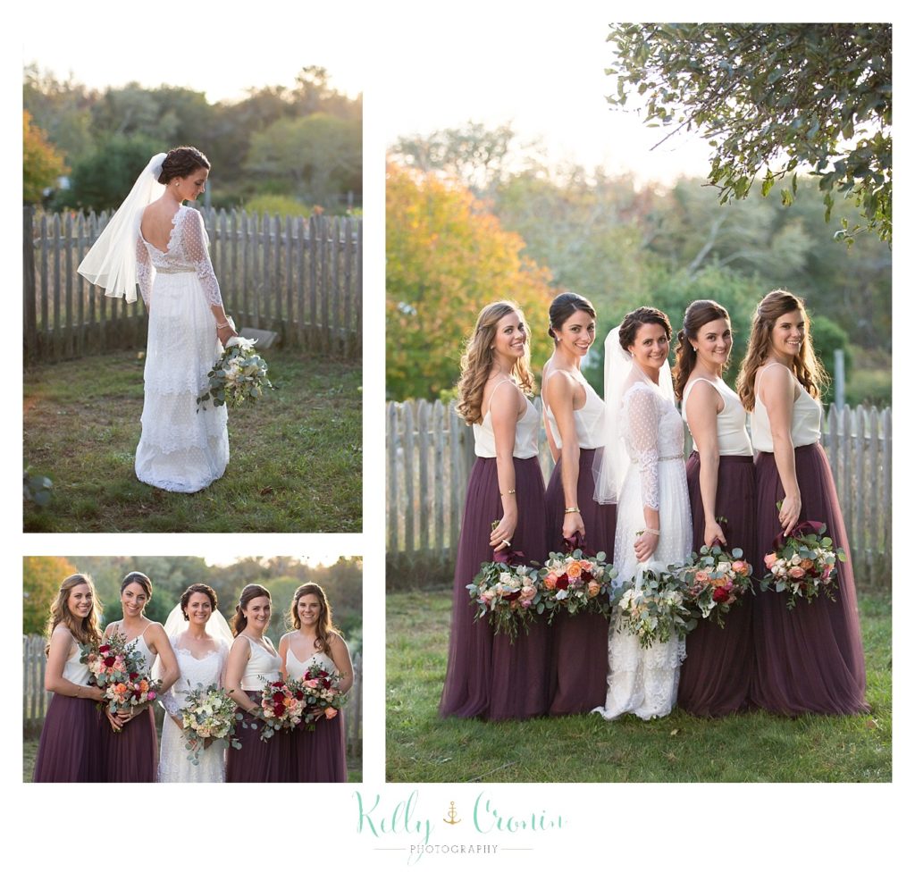 A bridal party get ready for the ceremony, this was a Mooncussers Tavern Reception, captured by Kelly Cronin Photography