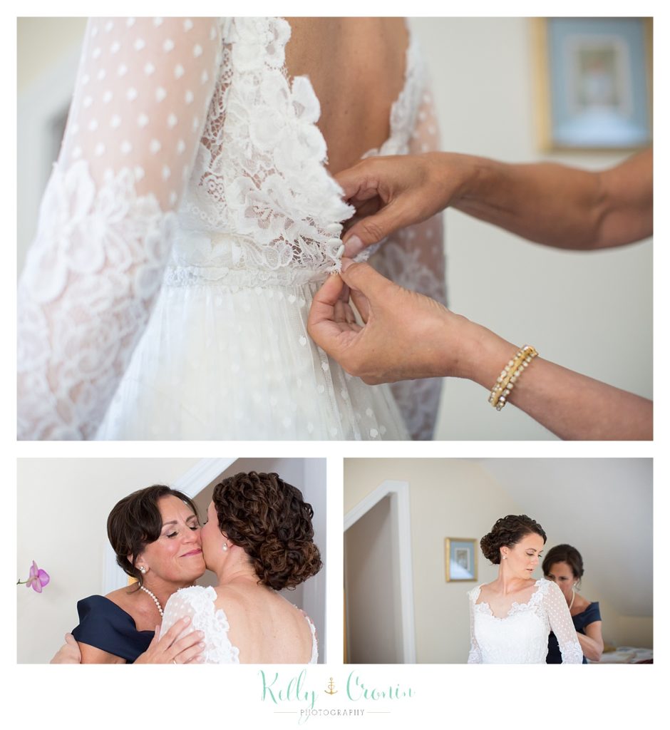 A bride is dressed for her wedding, this was a Mooncussers Tavern Reception, captured by Kelly Cronin Photography