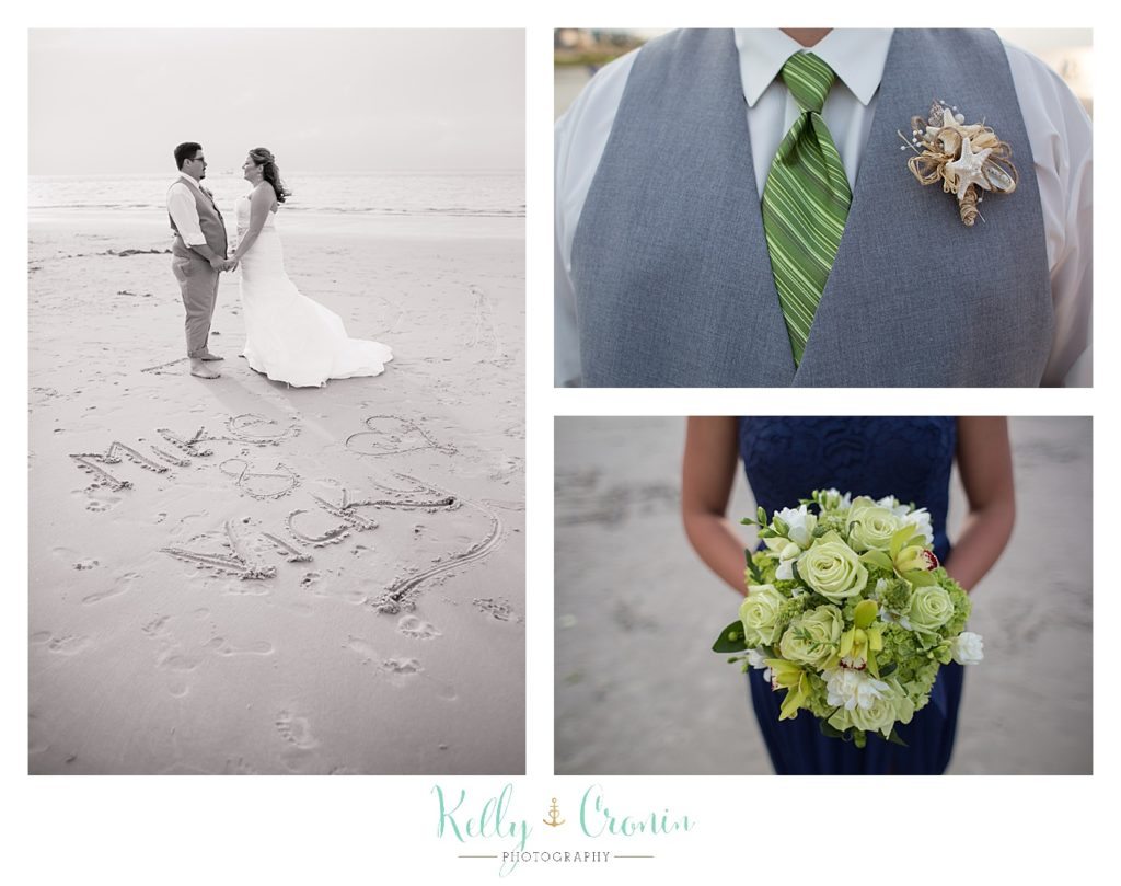 A bride and groom stand in the sand | Kelly Cronin Photography | Ocean Edge Resort and Golf Club