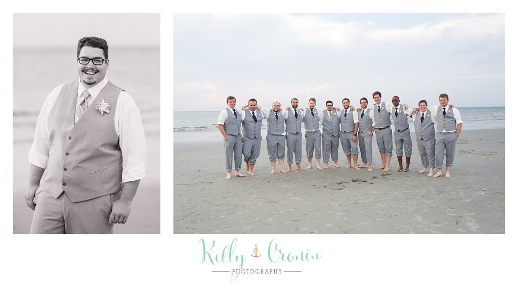 A groom poses with his groomsmen | Kelly Cronin Photography | Ocean Edge Resort and Golf Club