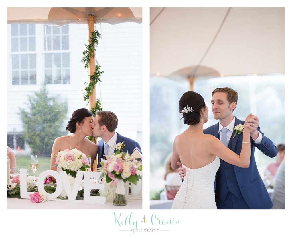 A couple enjoy their wedding reception | Kelly Cronin | Wing's Neck Light 