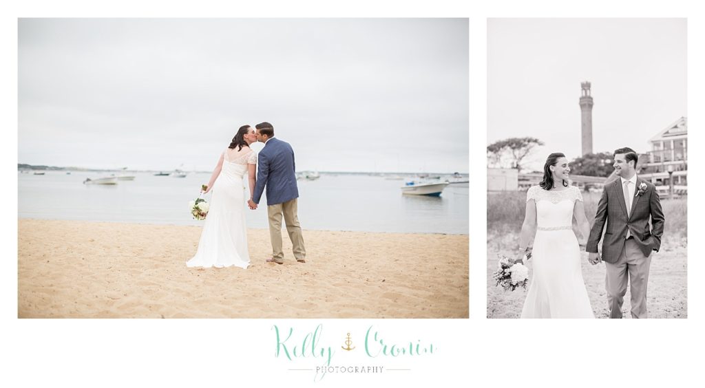 A groom kisses his bride | Kelly Cronin Photography | Pilgrim Monument
