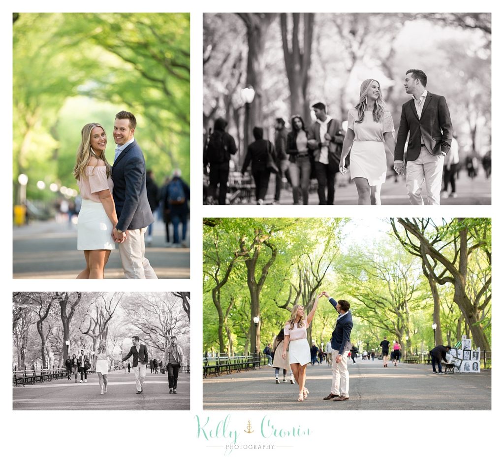 A couple are framed by trees  | Kelly Cronin Photography | NYC Engagement Shoot