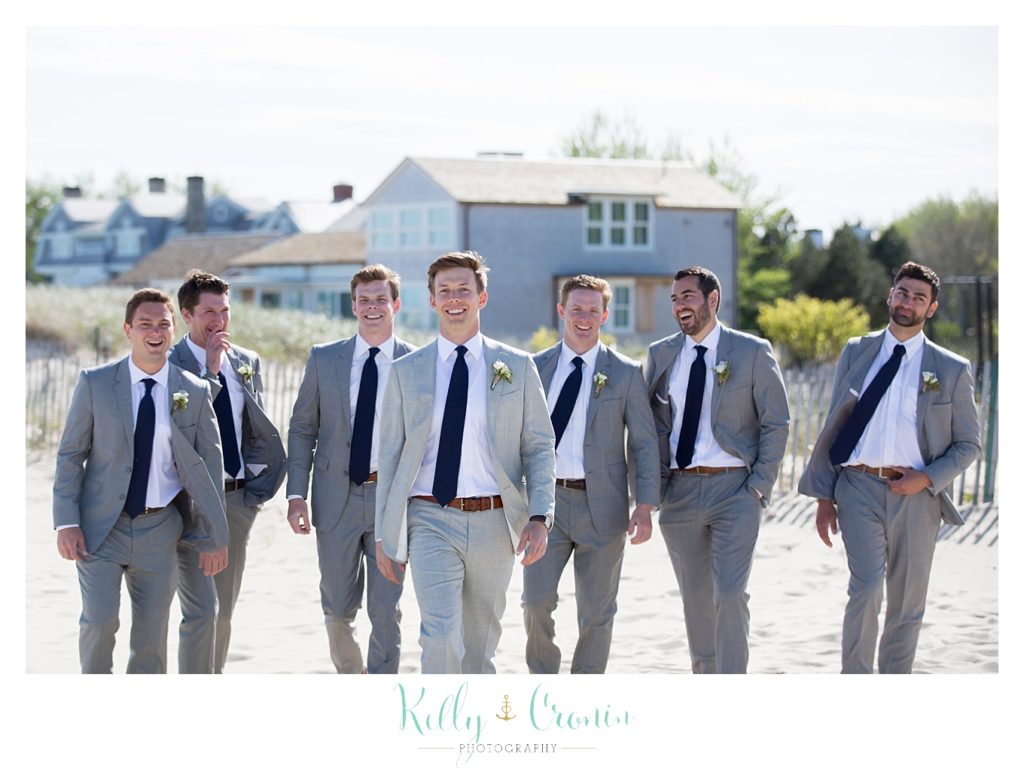 A groom's party pose for the Cape Cod wedding photographer. 