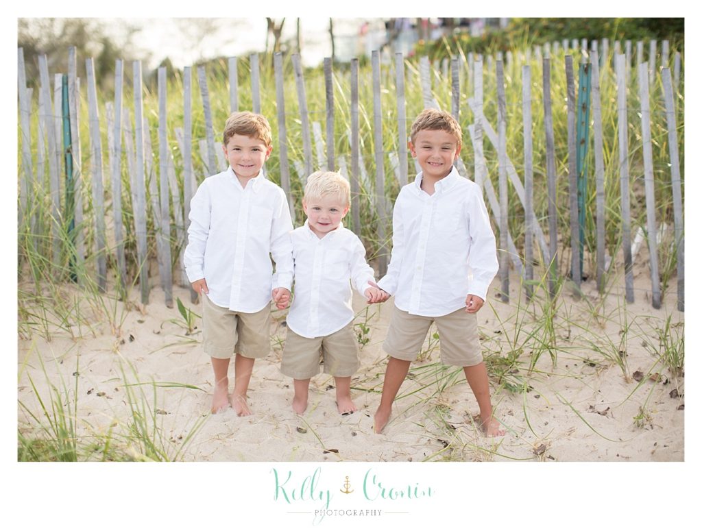 Three brothers pose for a photo taken by the best family photographer in Cape Cod. 