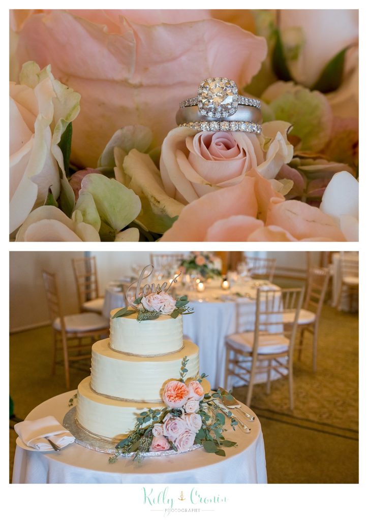 A cake is decorated. 