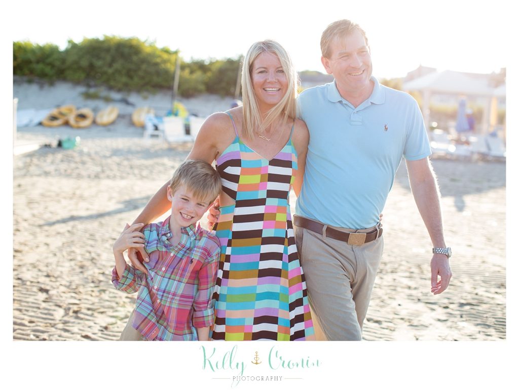 A family takes a stroll together. 