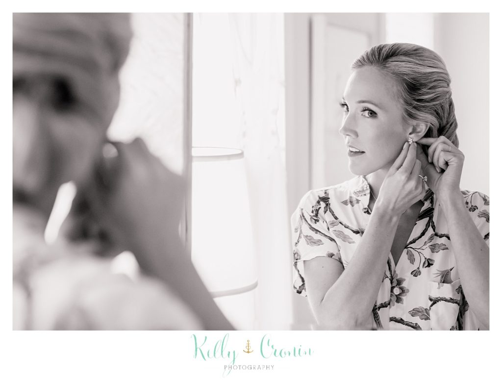 A bride gets ready for her wedding held at Eastward Ho!